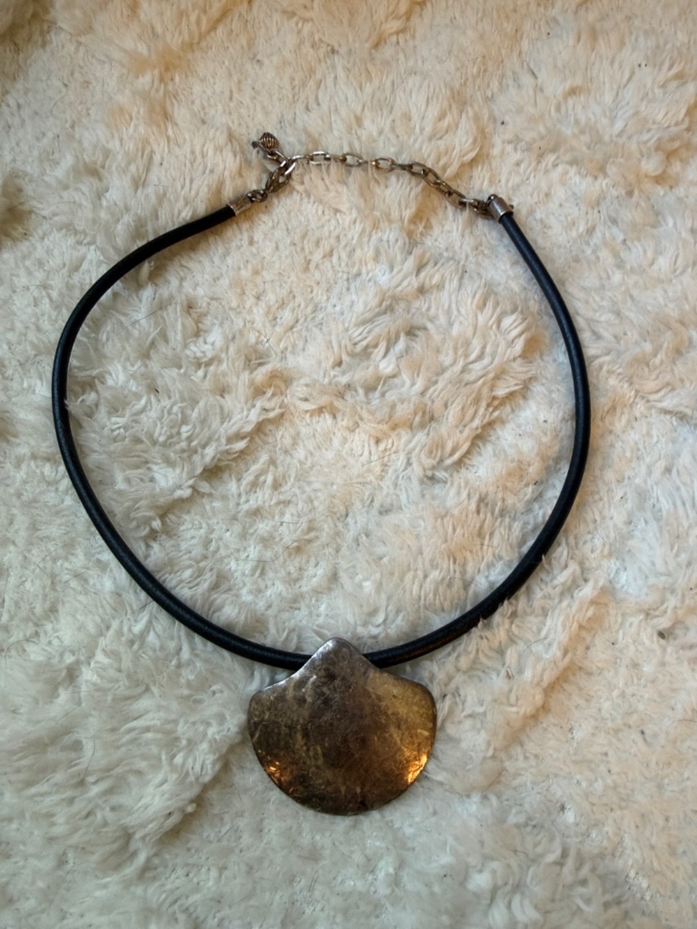 Black Leather Necklace with Gold-Tone Pendant - Unbranded
